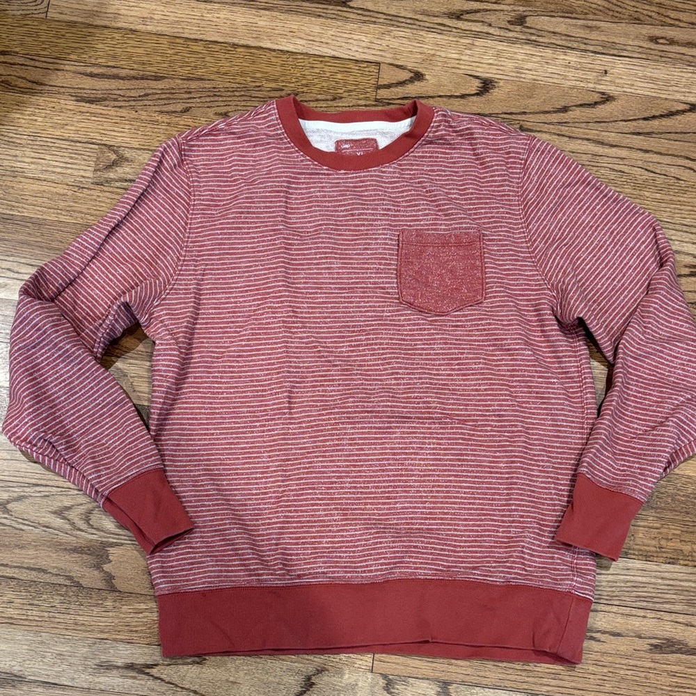 GAP Red Striped Crewneck Sweater with Chest Pocket XL
